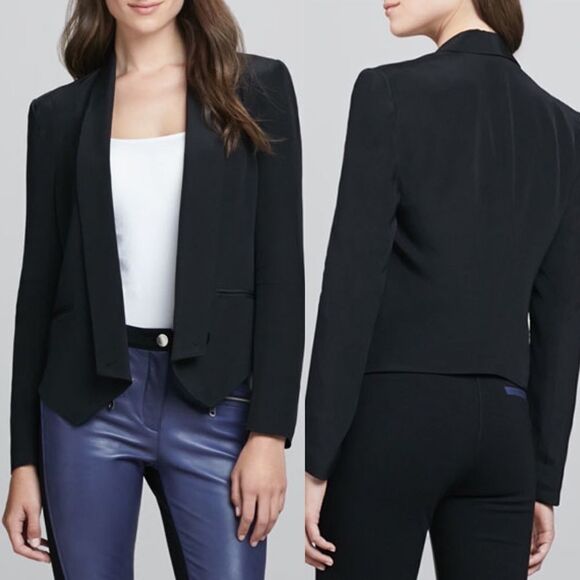 REBECCA MINKOFF Black Silk Becky Pointed Blazer Jacket 0 - Picture 4 of 12